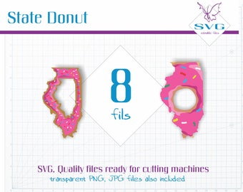 Pink Donuts Illinois State, State cut file, Donut State Vector Art, State SVG, USA State Cutting File, Donut Clipart, Cutting Machine File
