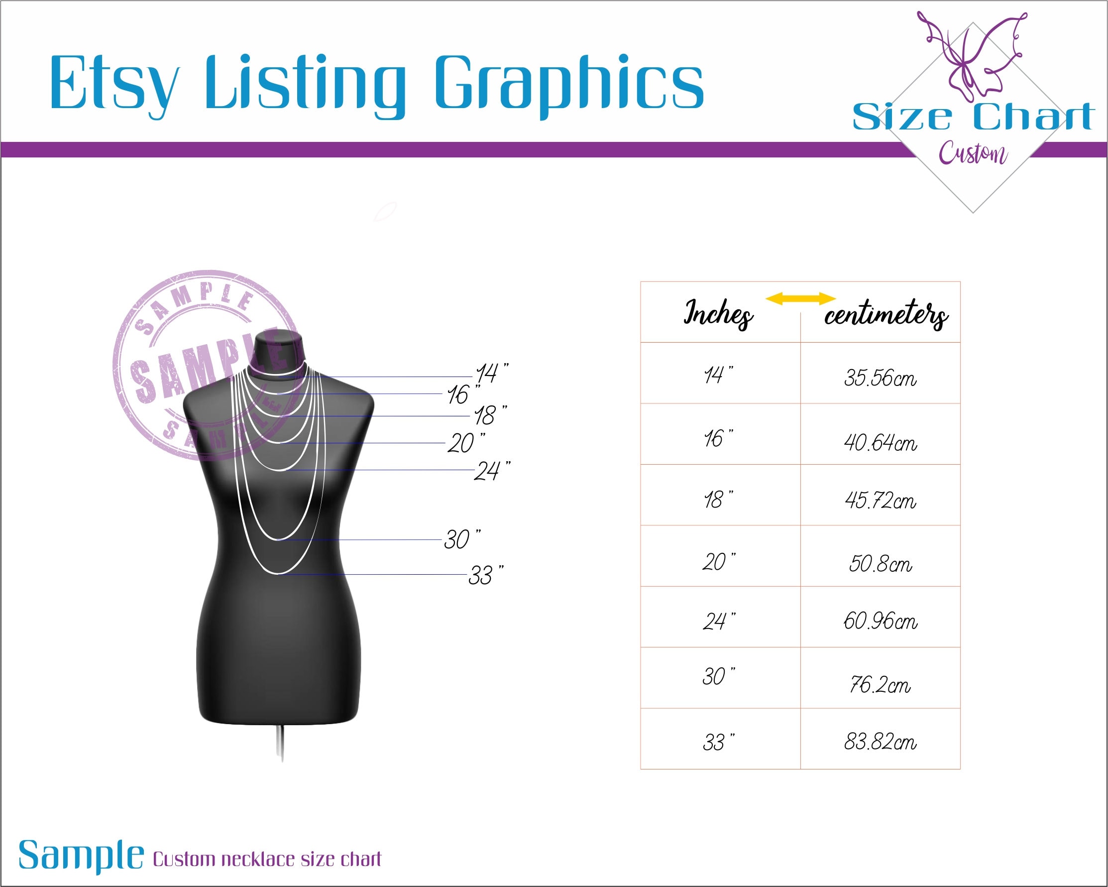 Custom Necklace Size Chart Jewelry Measurement Chart Custom Etsy