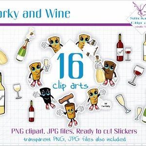 Vector Wine Bottle Art, Cork Character Clipart, Wine Clip Art, Clip art Commercial Use, Cute Cartoon Clip Art, Clipart Digital Pack, PNG