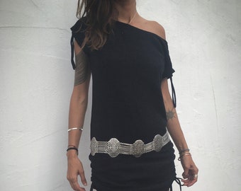 Mini Hemp dress with strings, with bamboo cotton lining