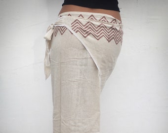 native hand block print wrap-around jute cotton long skirt