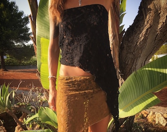 Versatile lace pointy skirt legging cover, bandeau or triangle top