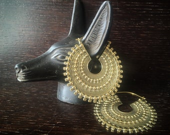 Baroque Studs Big Hoops Earrings, in brass and silver plated