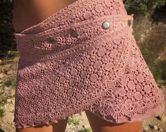 mini crochet skirt, wrap around, free size with brass buttons