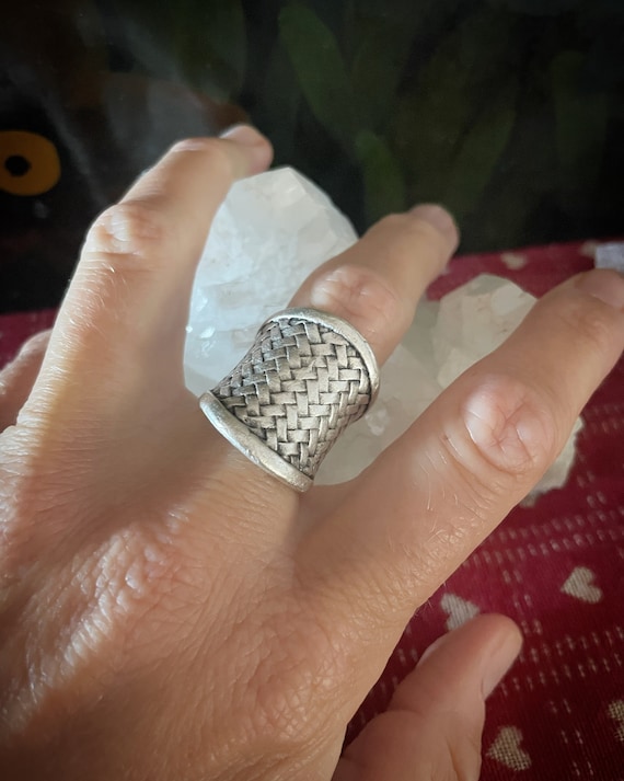 Braided Intertwined long ring, silver plated or silver 925