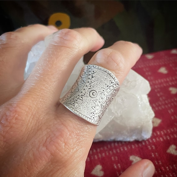 Tribal Moon ring, silver plated