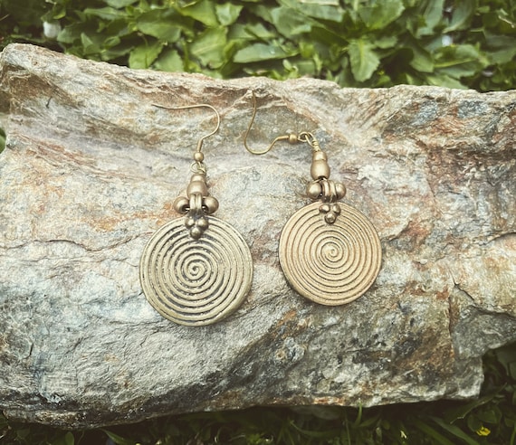 Fertility and Abundance Handmade Spiral Brass earrings