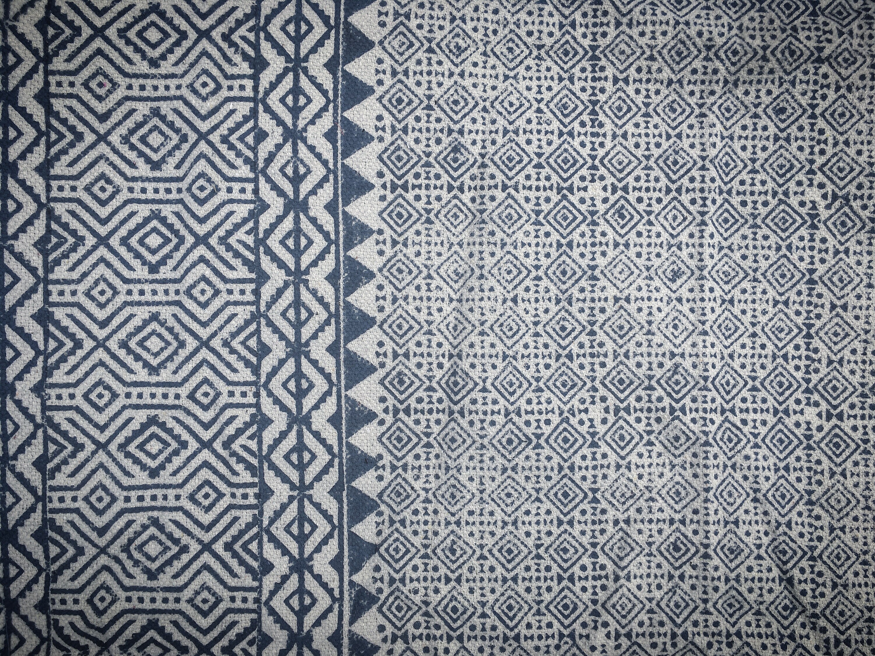 Blue and White Geometric Rug
