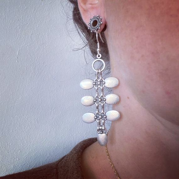 Tribal long earrings with plain oval beads