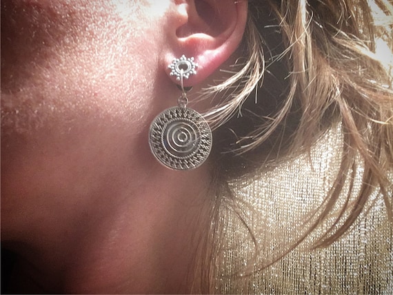 Round Mandala  925 sterling silver earrings