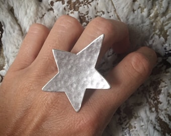 Funky Star ring, adjustable size, silver plated, with bracelet