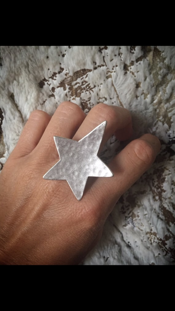 Funky Star ring, adjustable size, silver plated, with bracelet