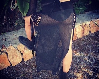 Strings hemp and silk skirt, net skirt, see through, lateral braid, natural fabric, free size boho beach and festival wear