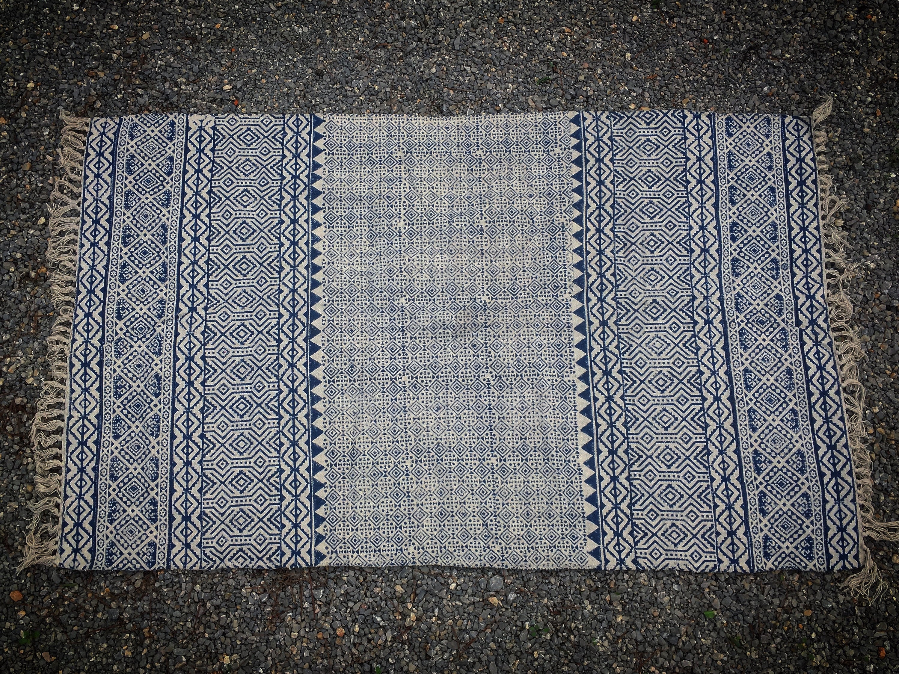 Blue and White Geometric Rug