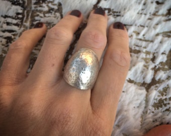 Hammered Dome ring, silver plated