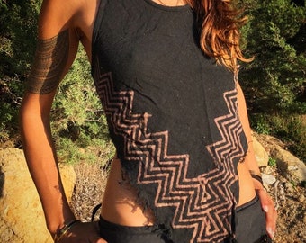 hand-block chevron tribal primitive print jute pointy top, free size