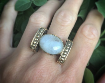 Big Statement Seal Brass Ring with stone, size 56