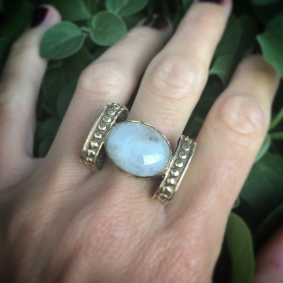 Big Statement Seal Brass Ring with stone, size 56