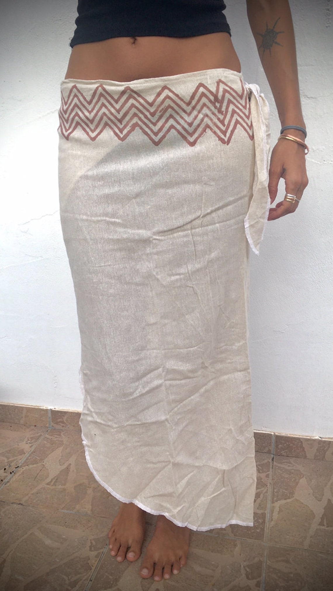 Native hand block print wrap-around jute cotton long skirt | Etsy