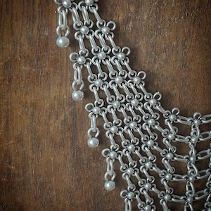 Bib triangle chain necklace with round studs beads, silver plated image 4