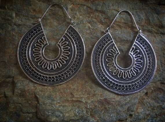 925 sterling silver Tribal circle solid hoops earrings
