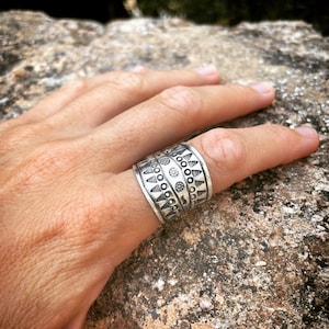 Tribal geometric sterling silver 925 adjustable unisex ring