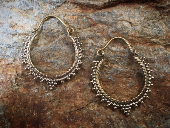 thin tribal brass small hoops