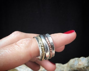 Floral spinner silver brass copper band ring