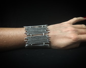 Skyline big vertical lines bracelet, silver plated
