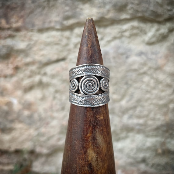 Three Spiral Tribal sterling silver 925 adjustable ring
