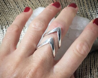 Bague réglable Chevron en Argent 925, également pour homme