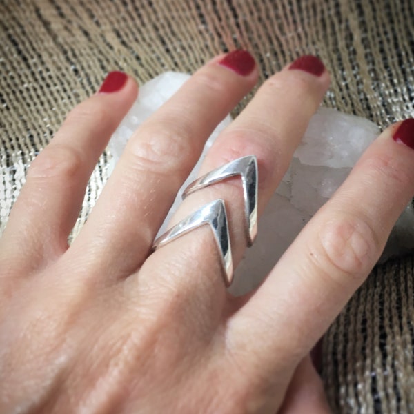 Chevron 925 Silver Adjustable ring, also for man