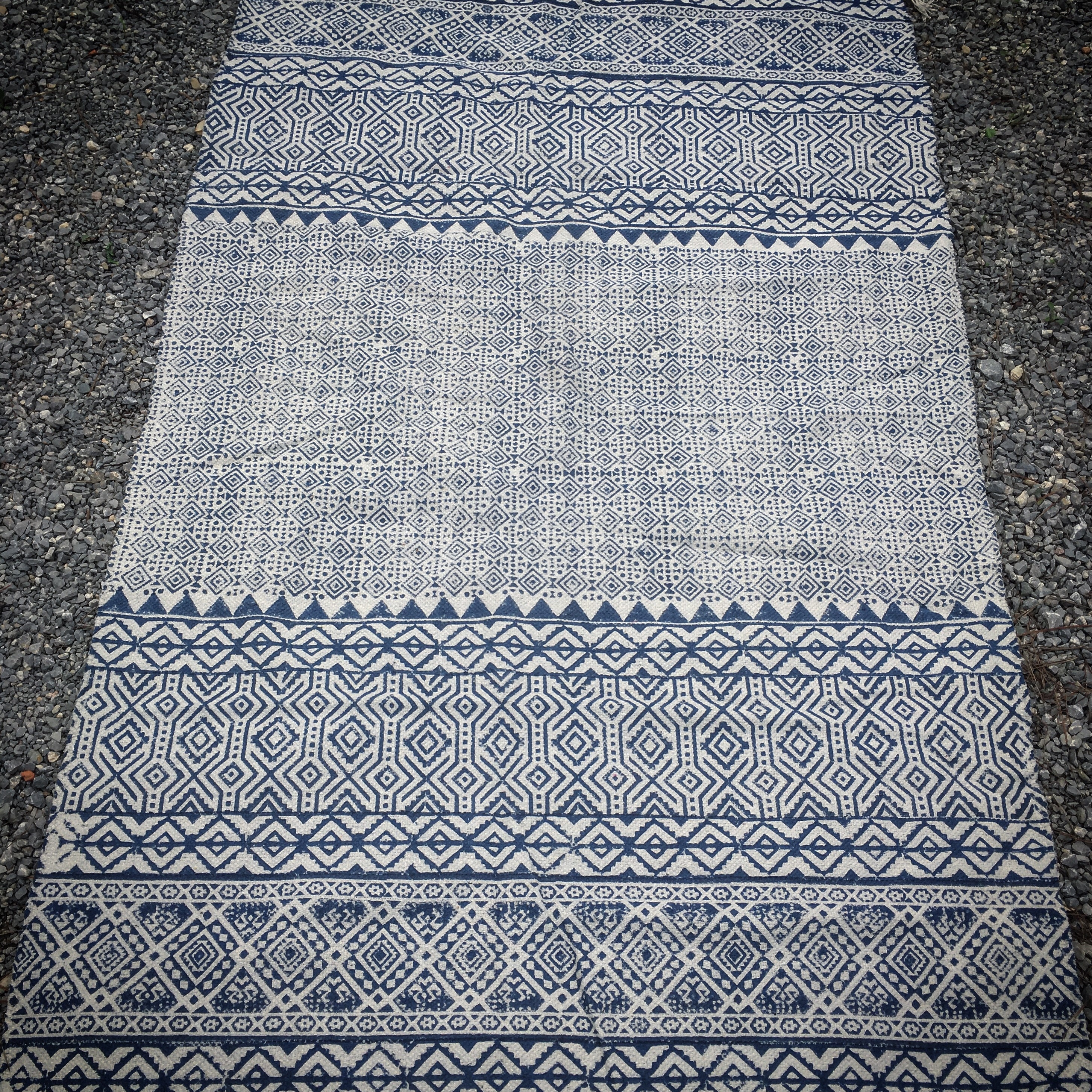 Blue and White Geometric Rug