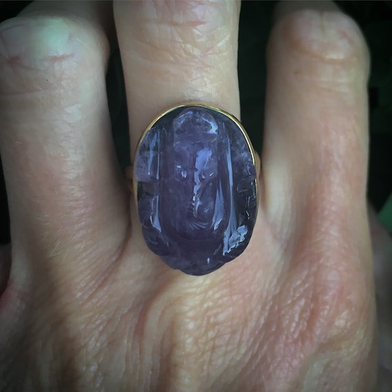 Lord Ganesh Lapislazuli Amethyst Stone Carved brass ring