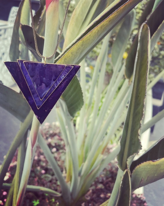 Handpainted Triangle brass pendant
