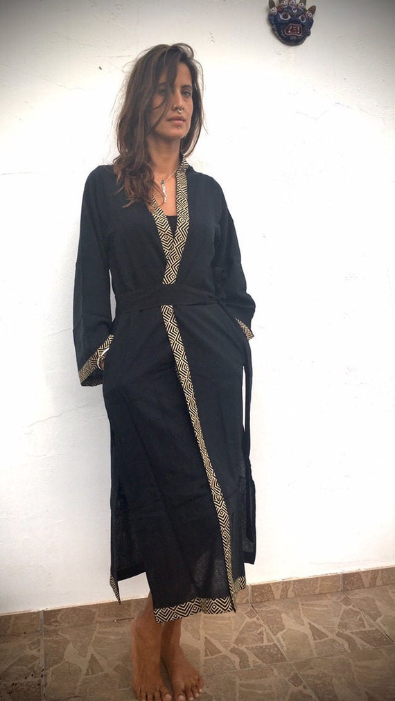 rayon cotton robe with geometric border