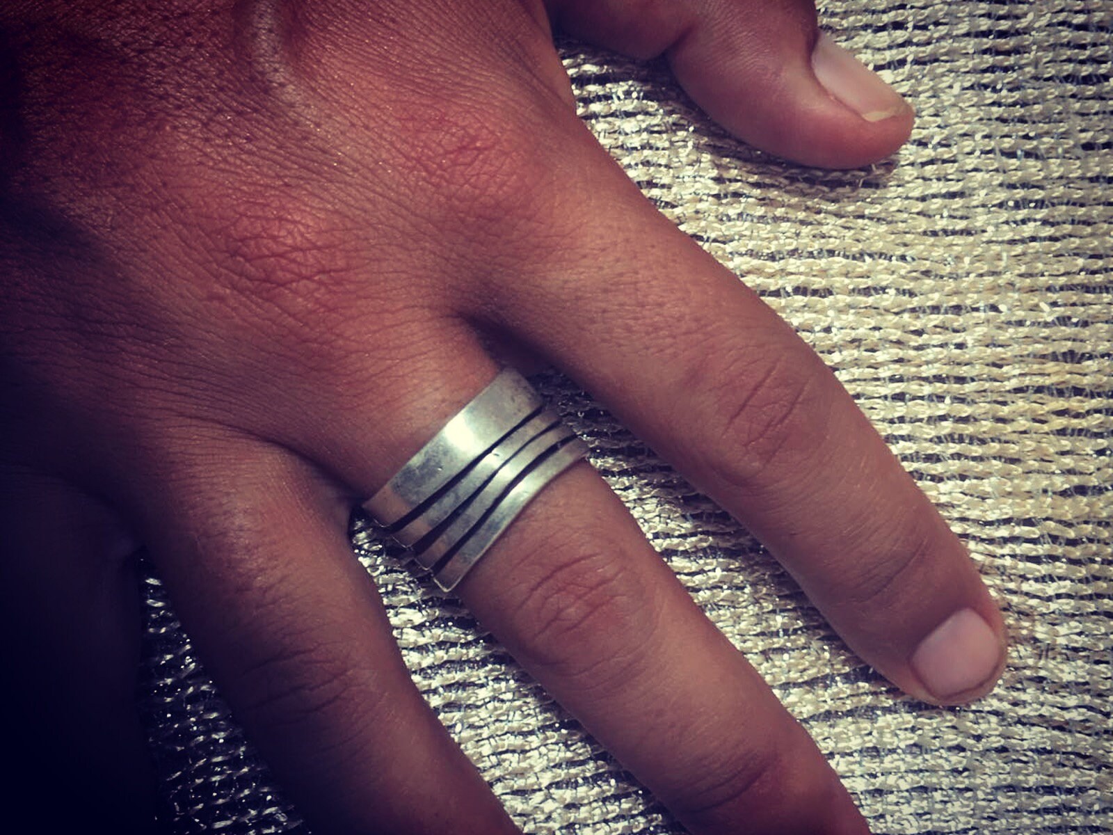 Bague homme bandeau argent rayures ondulees taille unique anneau de pouce Etsy France