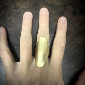 avant-garde hammered long ring, maxi ring, slightly dome, mat color, cyber punk, rock, futuristic gold plated
