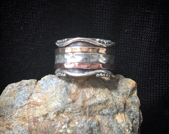 925 Silver Copper Brass spinner band ring with dots