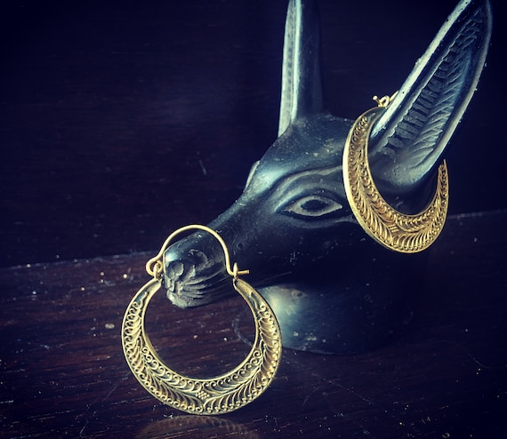 Paisley Hoops earrings, brass and silver plated