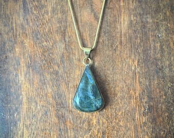 Labradorite brass pendant, drop shape pendant, triangle shape pendant