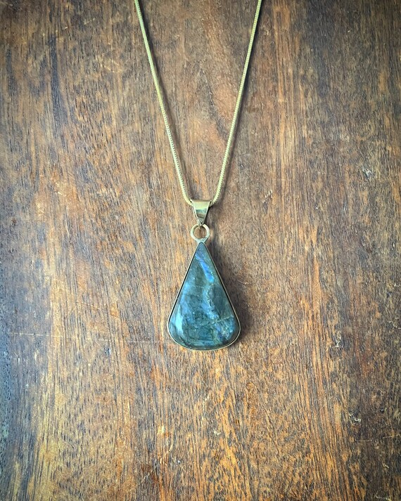 Labradorite brass pendant, drop shape pendant, triangle shape pendant