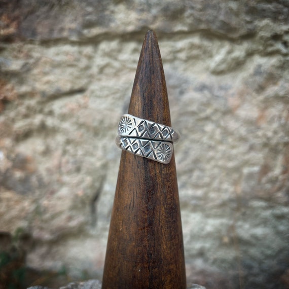 double wrapped tribal carvings sterling silver 925 unisex ring