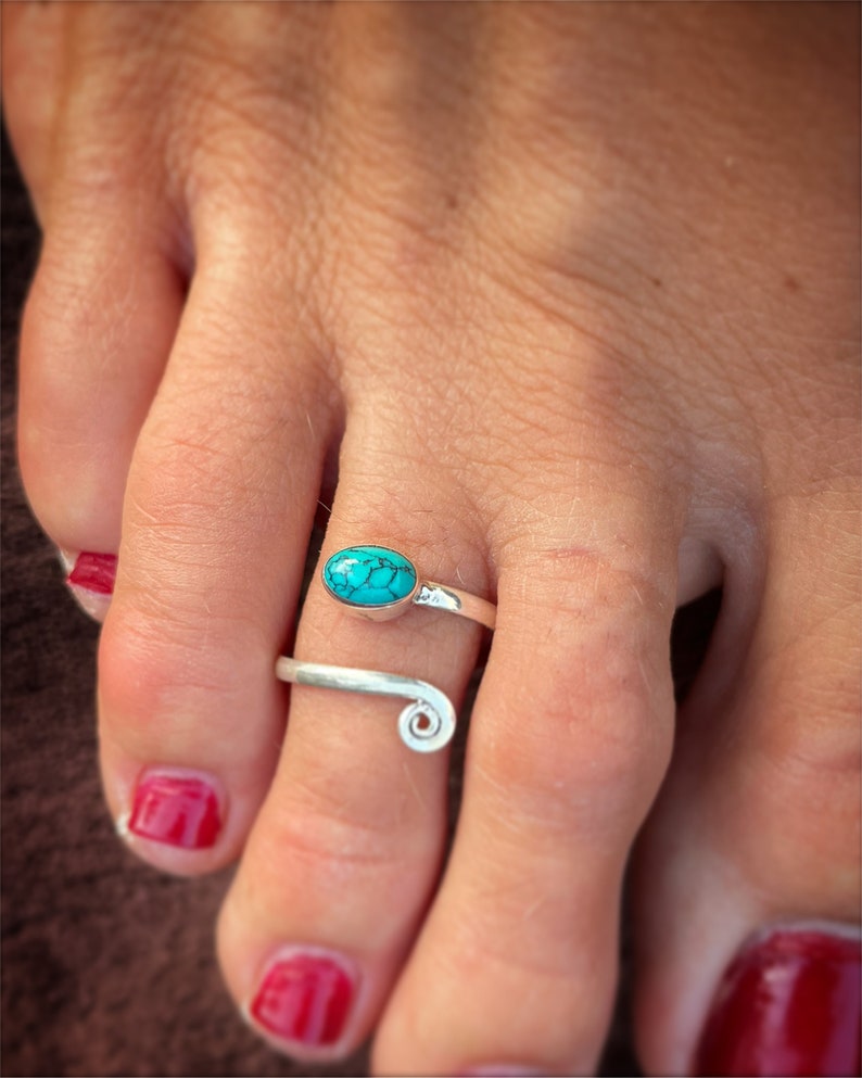 Anillo de plata o anillo Midi con pequeña pedrería y decoración en espiral, plata de ley 925 turquoise