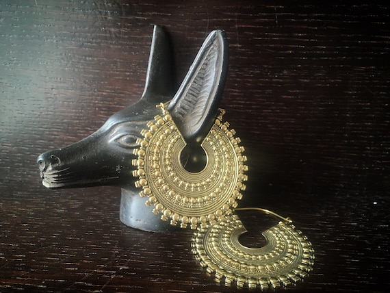 Baroque Studs Big Hoops Earrings, in brass and silver plated
