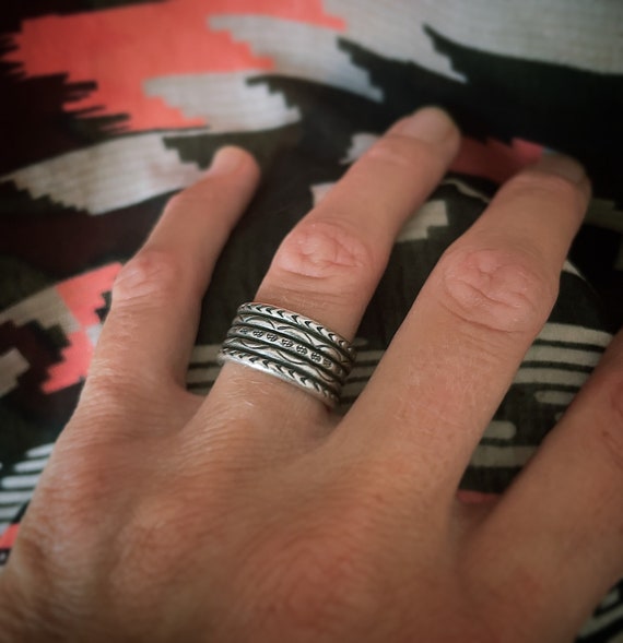 five thin wedding rings in one, sterling silver 925, different sizes