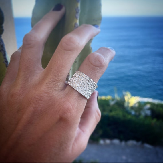 Sandpaper shiny sterling silver adjustable ring