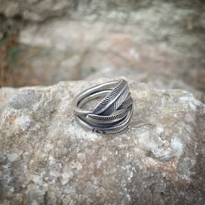 Intertwined Feathers sterling silver 925 adjustable unisex ring