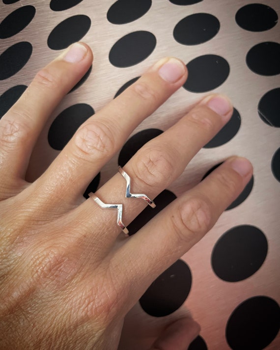 2 in 1 silver minimal ring, double spike and straight line minimalistic ring