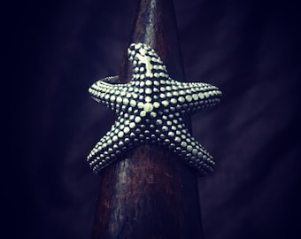 sea star ring, animal ring, sea nature jewelry, zamak silver plated adjustable